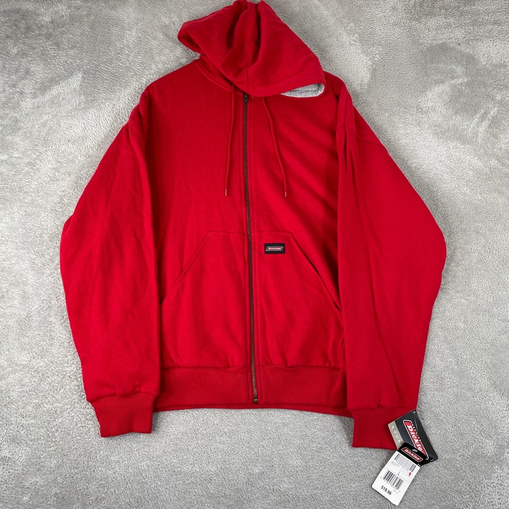 Dickies Hoodie Mens Large Red Vintage Y2K Thermal Lined Full Zip Workwear Jacket